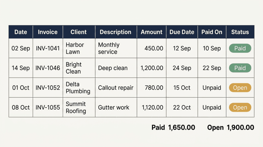 invoice log template in google sheets